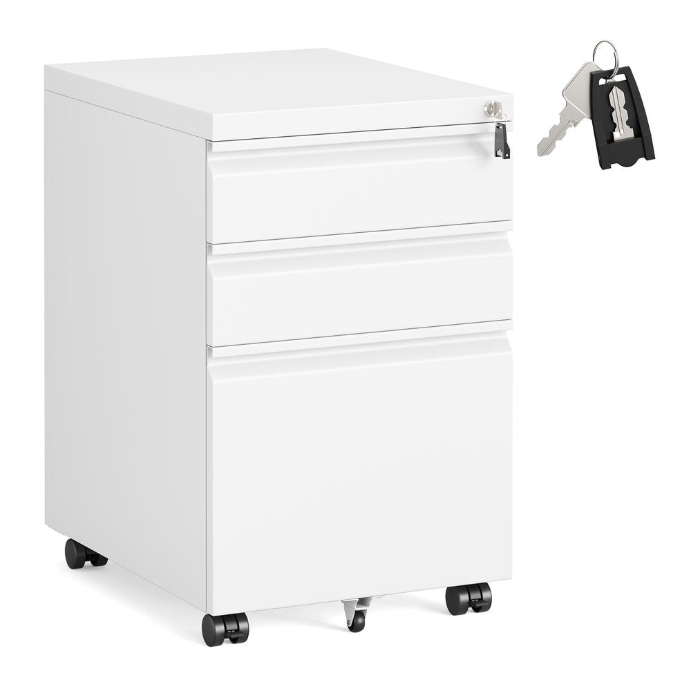 3-Drawer Metal File Cabinet with Lock, Rolling Filing Cabinet for Home Office, Fits Letter/A4/Legal Files