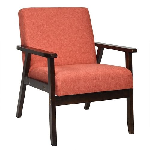 Retro Modern Classic Orange Linen Wide Accent Chair with Espresso Wood Frame - Free Shipping