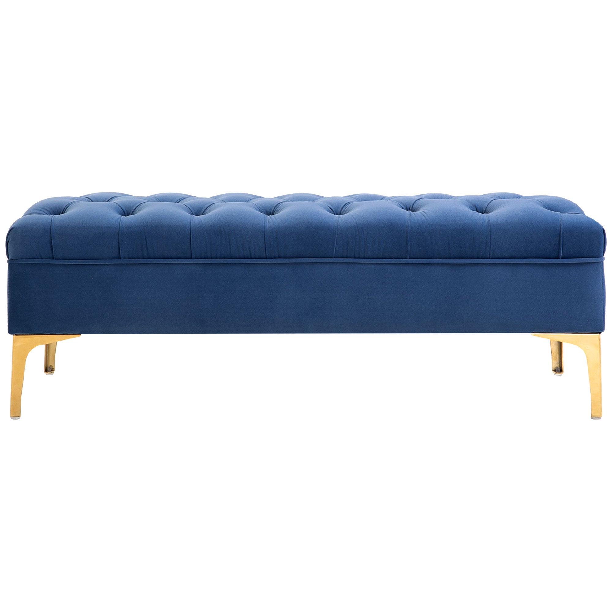 HOMCOM Velvet Upholstered Bench Button Tufted End of Bed Entryway Shoe Storage for Living Room Bedroom Decor Blue 