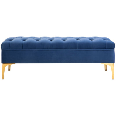 HOMCOM Velvet Upholstered Bench Button Tufted End of Bed Entryway Shoe Storage for Living Room Bedroom Decor Blue 