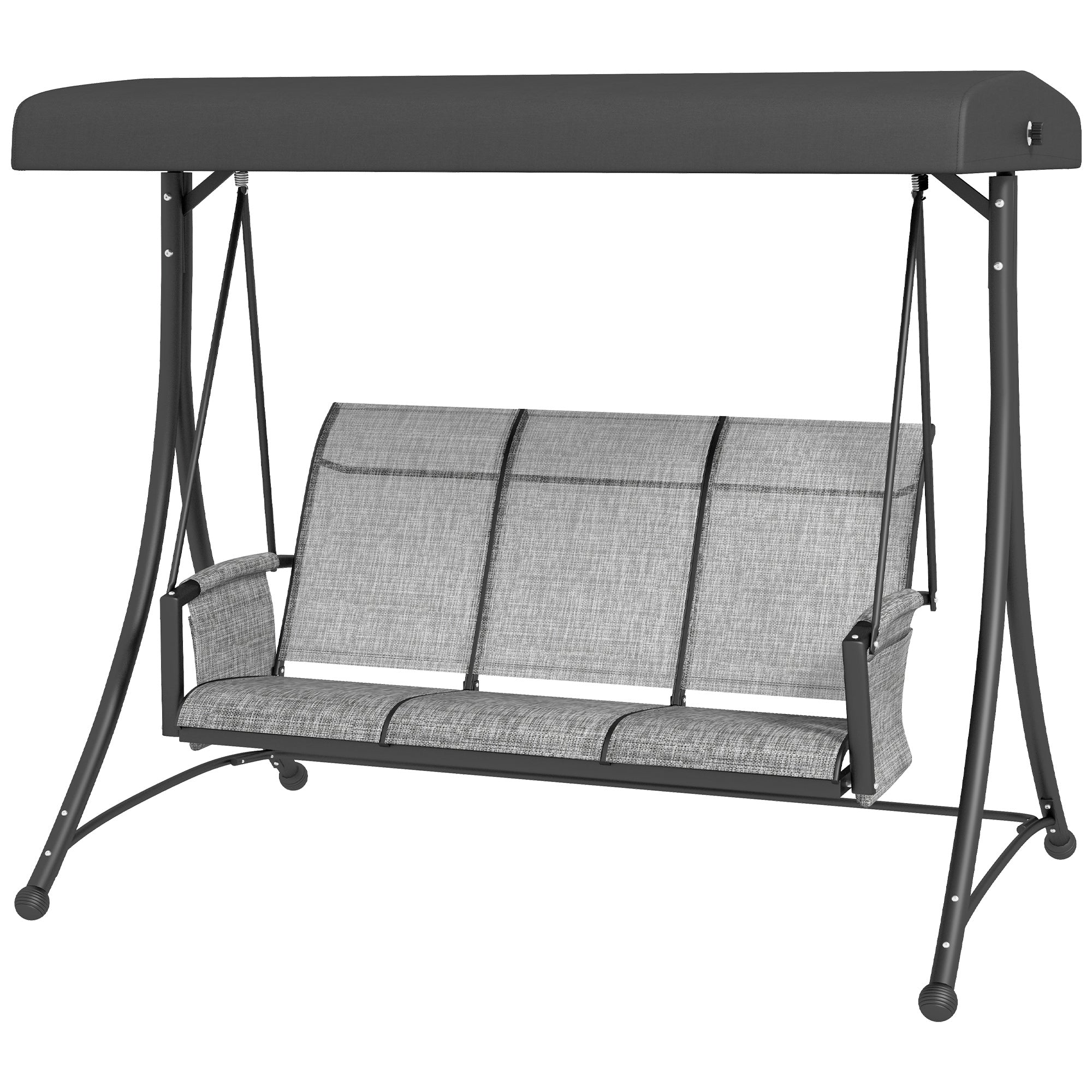 Outsunny 3 Person Outdoor Swing Chair - Adjustable Canopy for Optimal Shade, Comfortable Seating, Sleek Black 