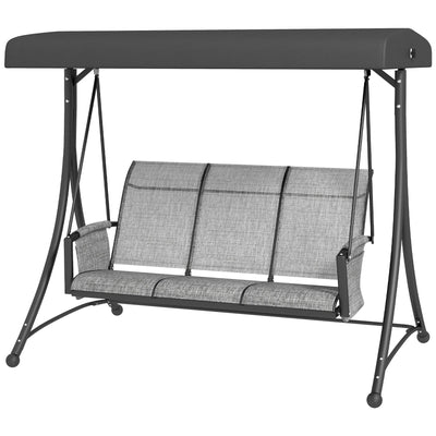 Outsunny 3 Person Outdoor Swing Chair - Adjustable Canopy for Optimal Shade, Comfortable Seating, Sleek Black 