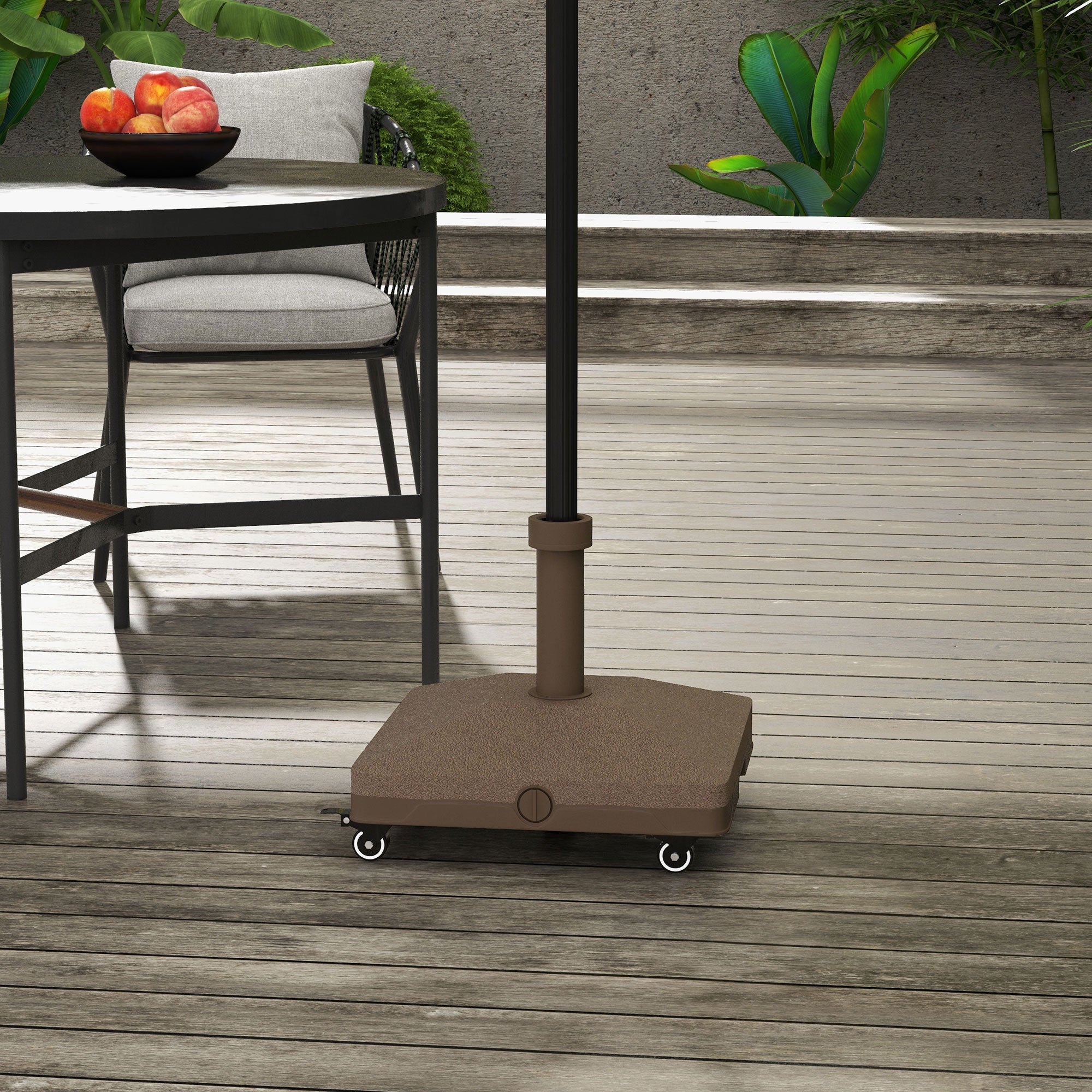 Outsunny Square Parasol Base, Portable Umbrella Stand with Wheels, Water or Sand Filled, for Φ0.75", Φ1.5" Poles, Brown 