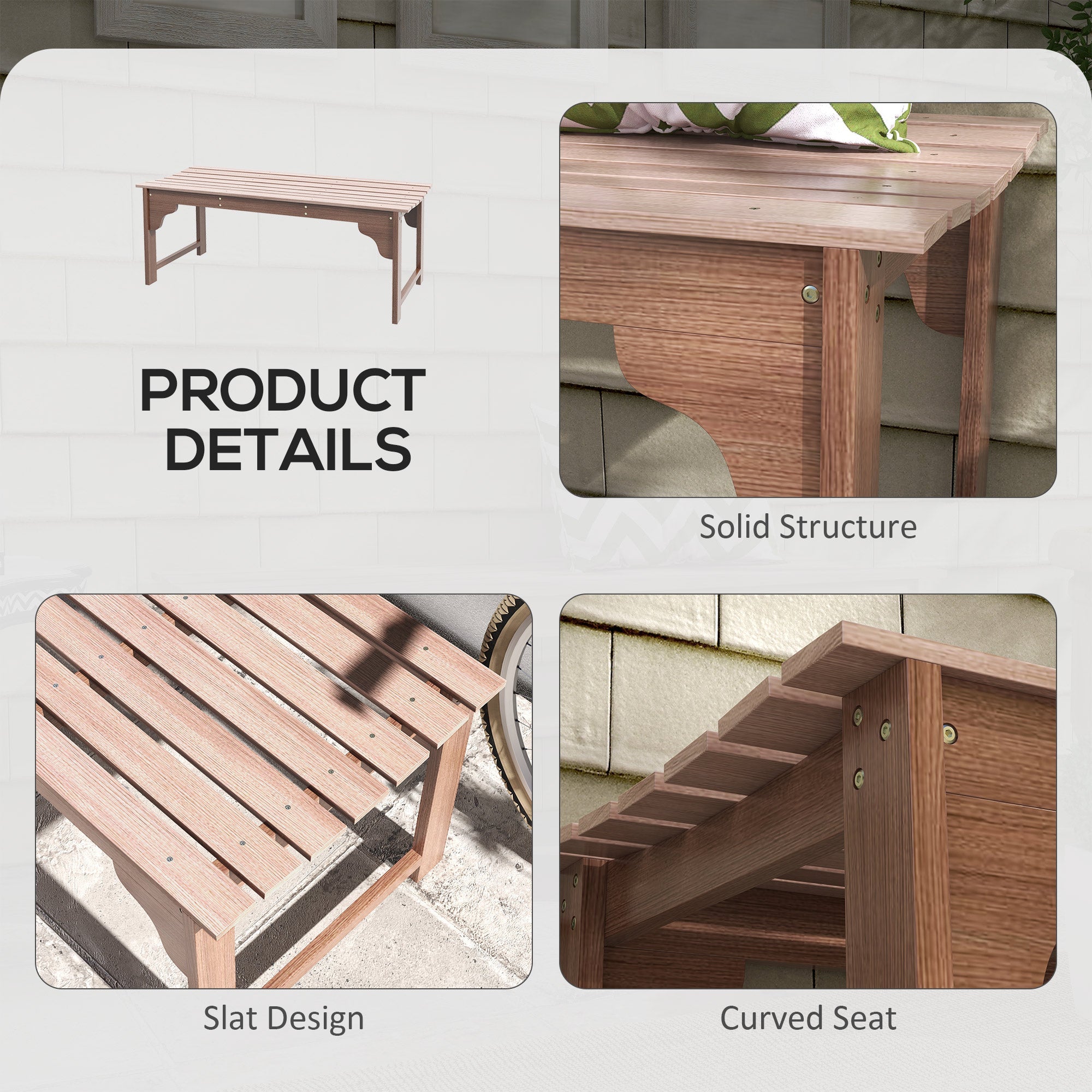 Outsunny Double Wooden Garden Stool Outdoor Porch Bench for Poolside Deck Natural Finish 