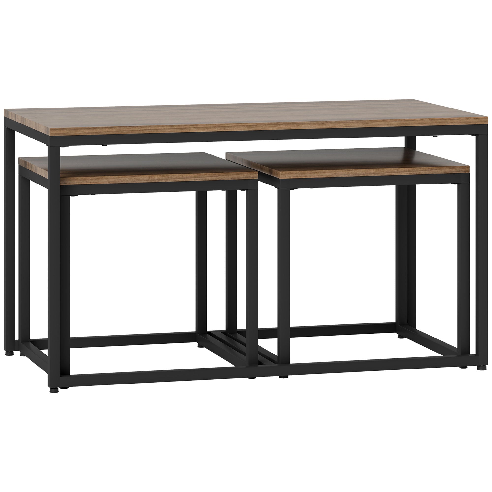 HOMCOM Nesting Coffee Table Set of 3, Modern End Tables with Black Metal Frame for Living Room Home Furniture, Brown 