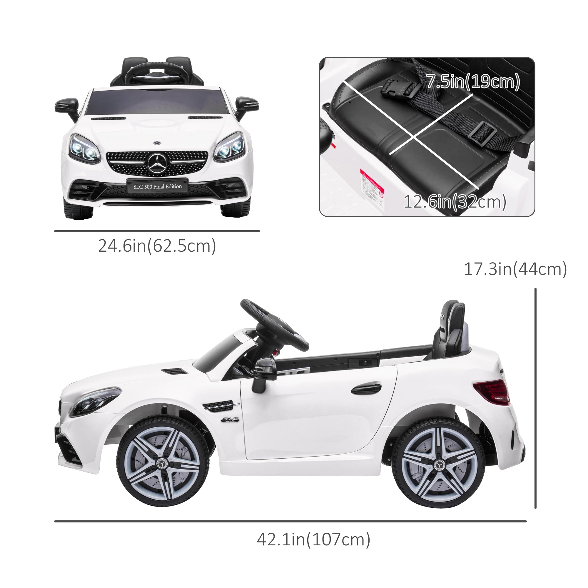Aosom Kids Ride-On Car: 12V Electric, White, Remote Control, Music, Lights, 3-6 Years 