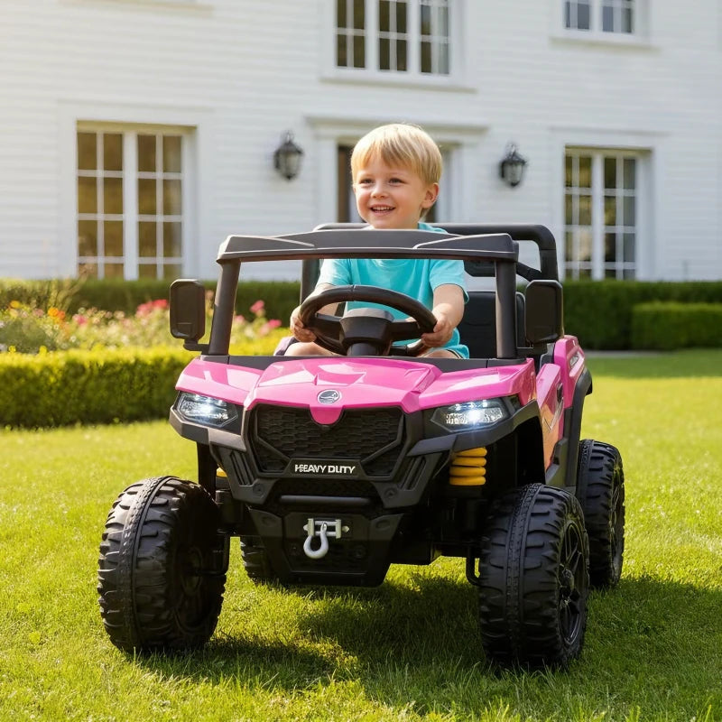 Qaba 24V 4WD Kids Ride On Truck with 6 Wheels Electric Ride On Car with Remote, Dump Bed for 3-8 Years, Pink