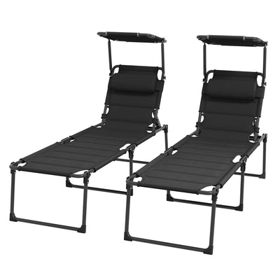 Outsunny Adjustable Folding Chaise Lounge Chair with Sunroof Quick Dry for Beach Patio Black 