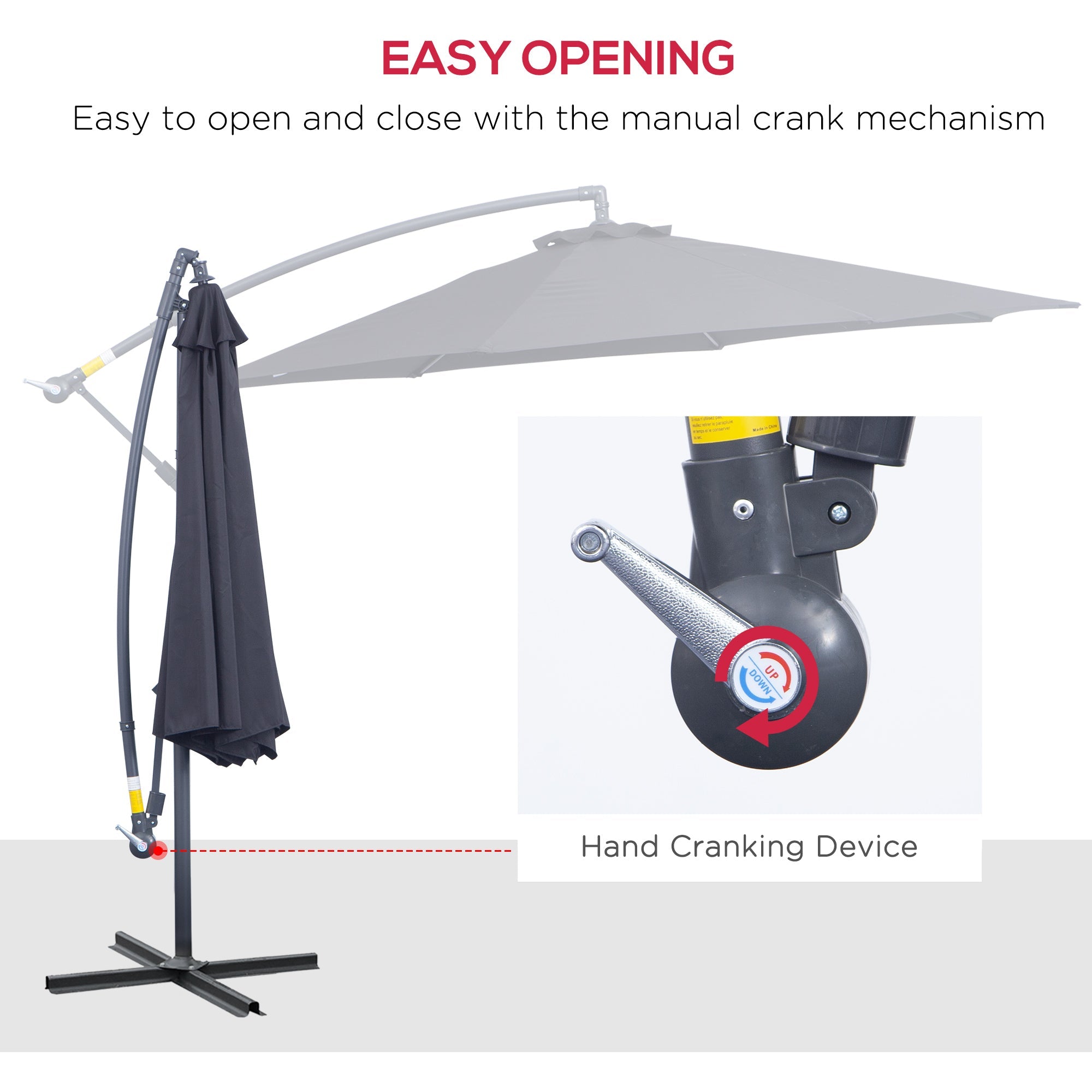 Outsunny Φ10' Offset Hanging Umbrella Patio Sun Shade Canopy Outdoor Market Parasol Crank Lift Cross Base Black 