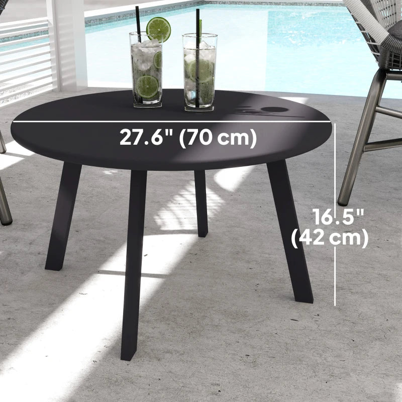 Round Outdoor Side Table, Patio Coffee Table with Metal Frame and Non-Slip Foot Pads, Black