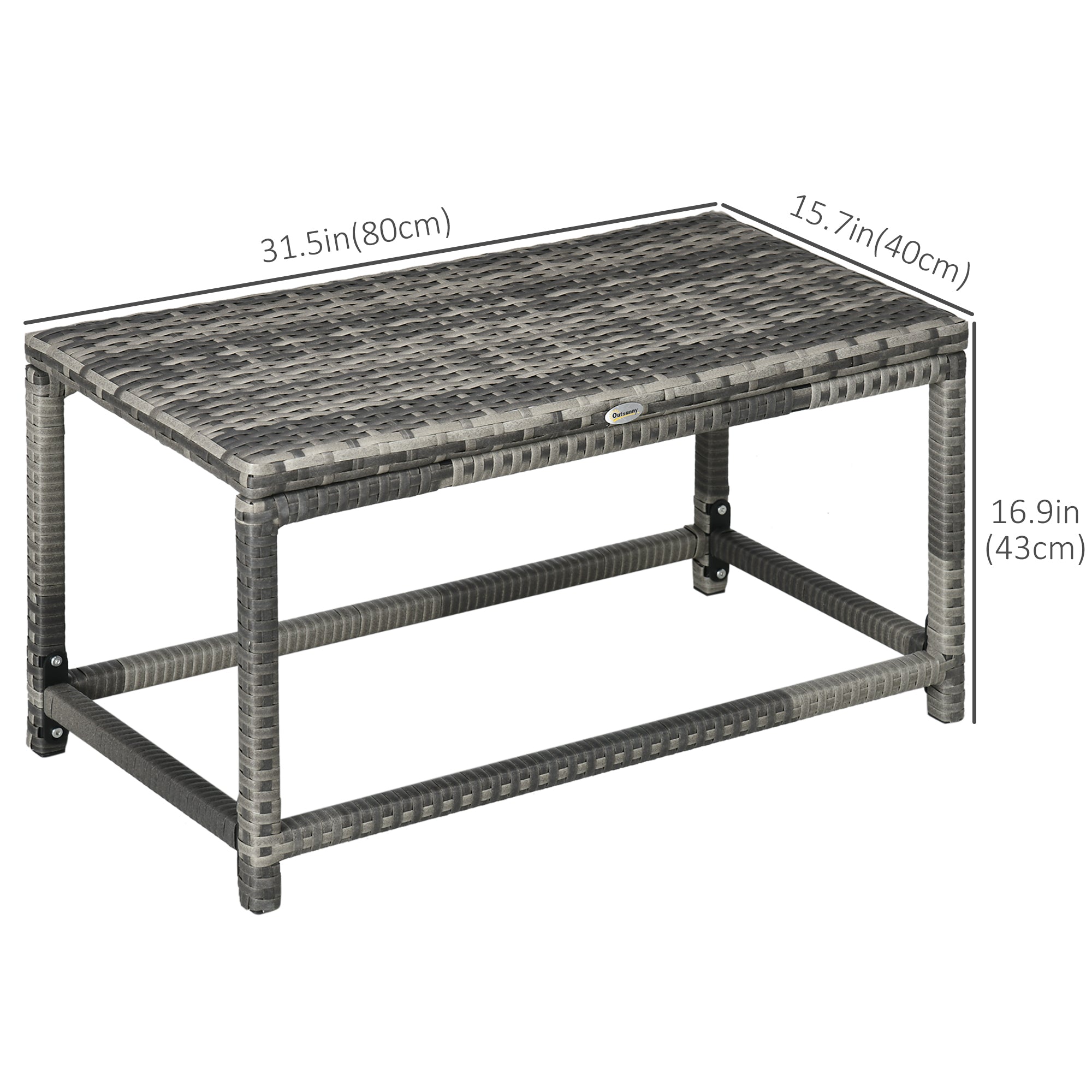 Outsunny Patio Rattan End Table, Outdoor Side Table with Full Woven Table Top for Garden, Balcony, Mixed Grey 