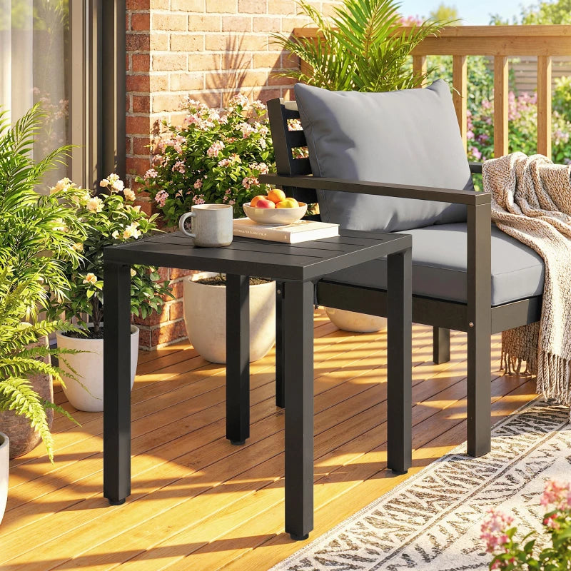 Metal Outdoor Side Table, 45.5 cm Square Patio Side Table, Small Accent Table for Garden, Poolside, Black