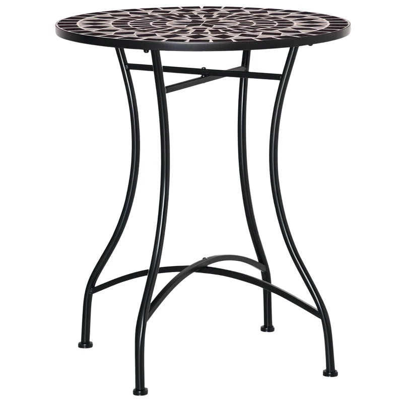 Mosaic Patio Table, Round Coffee Table with Metal Frame, Garden Furniture for Outdoor, Poolside, Black