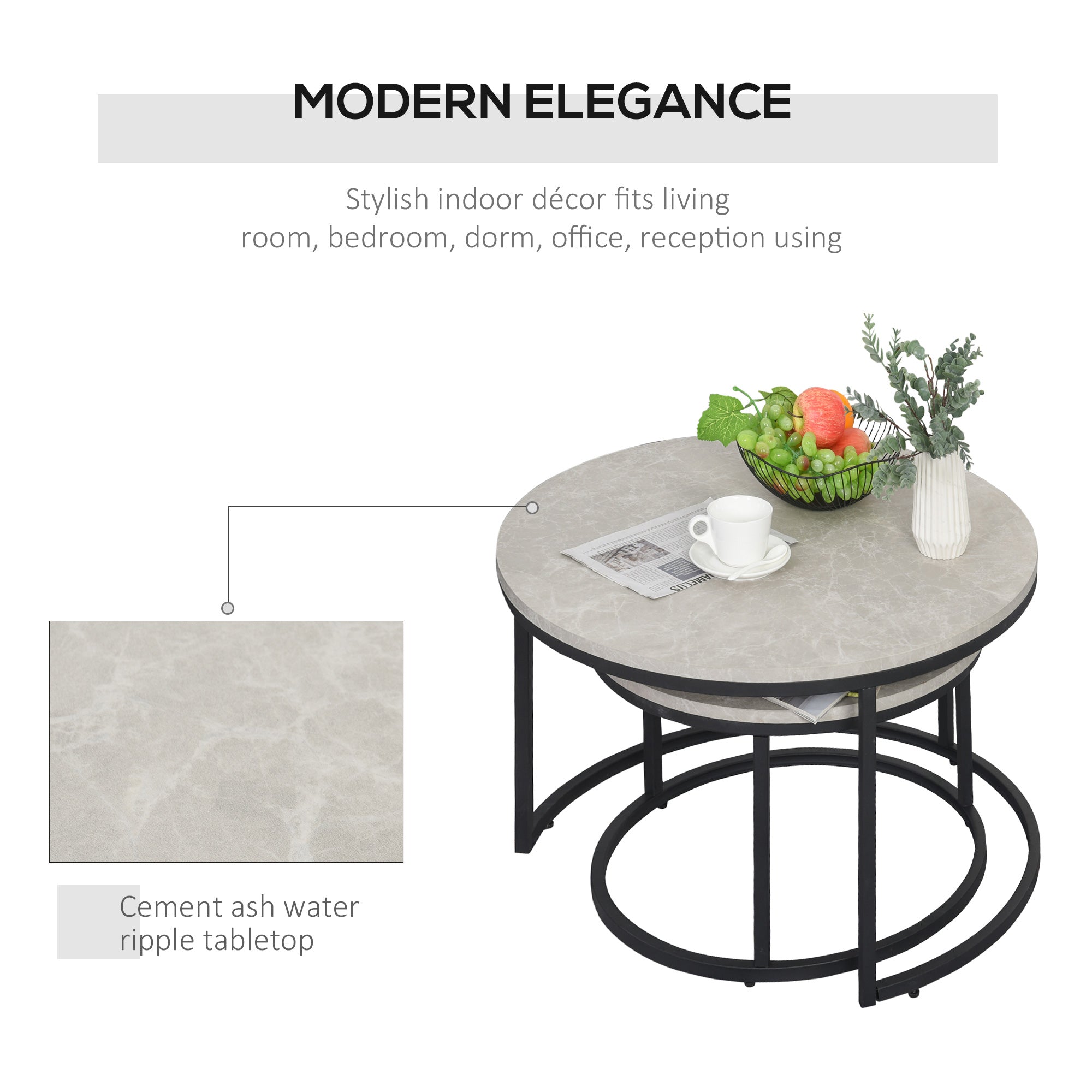 Homcom Nesting Coffee Table Set: Modern Set of 2 with Chipboard & Metal Base for Elegant Living Room 