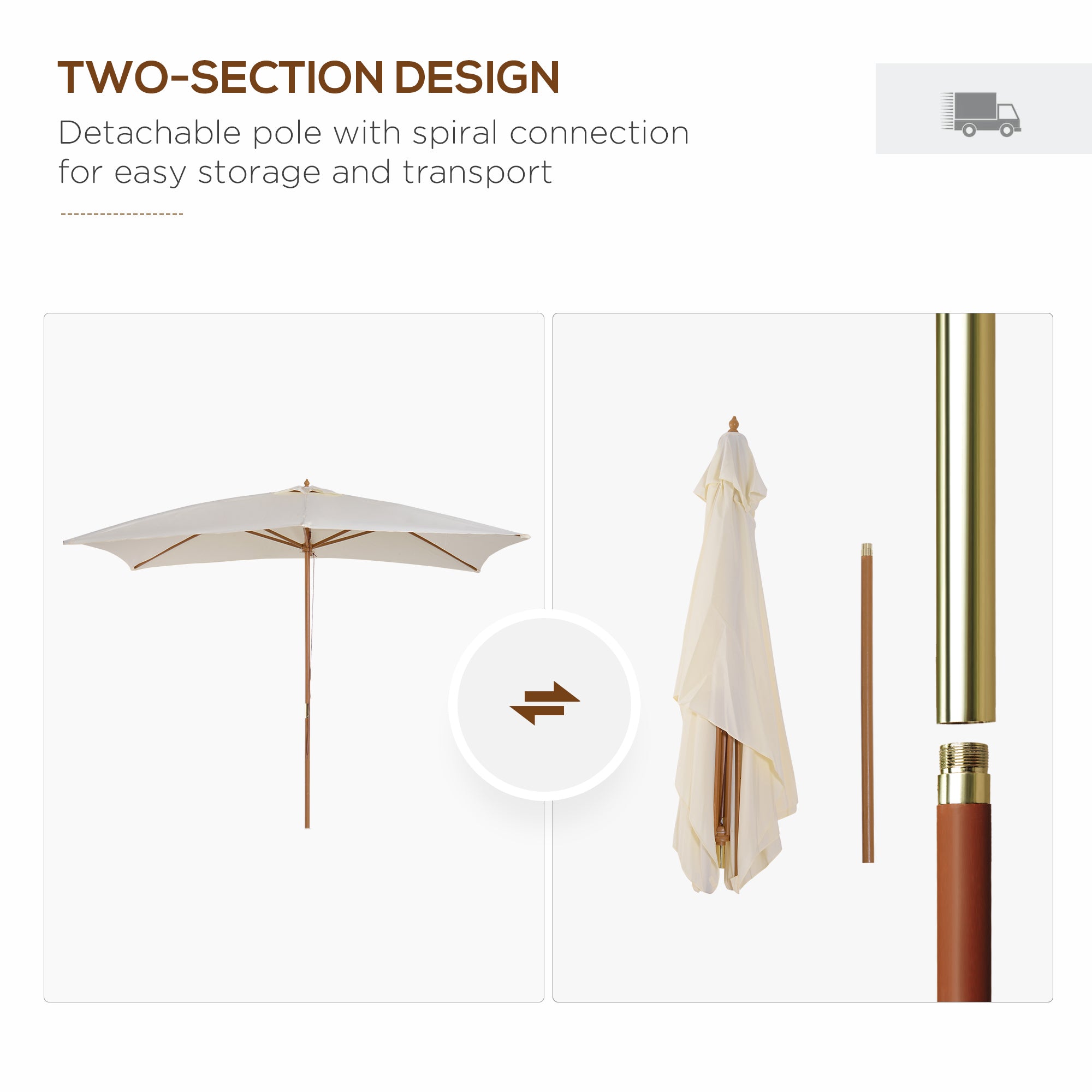 Outsunny 7x10ft Wooden Rectangle Patio Umbrella: Beige Market Garden Parasol Outdoor Sunshade Canopy 