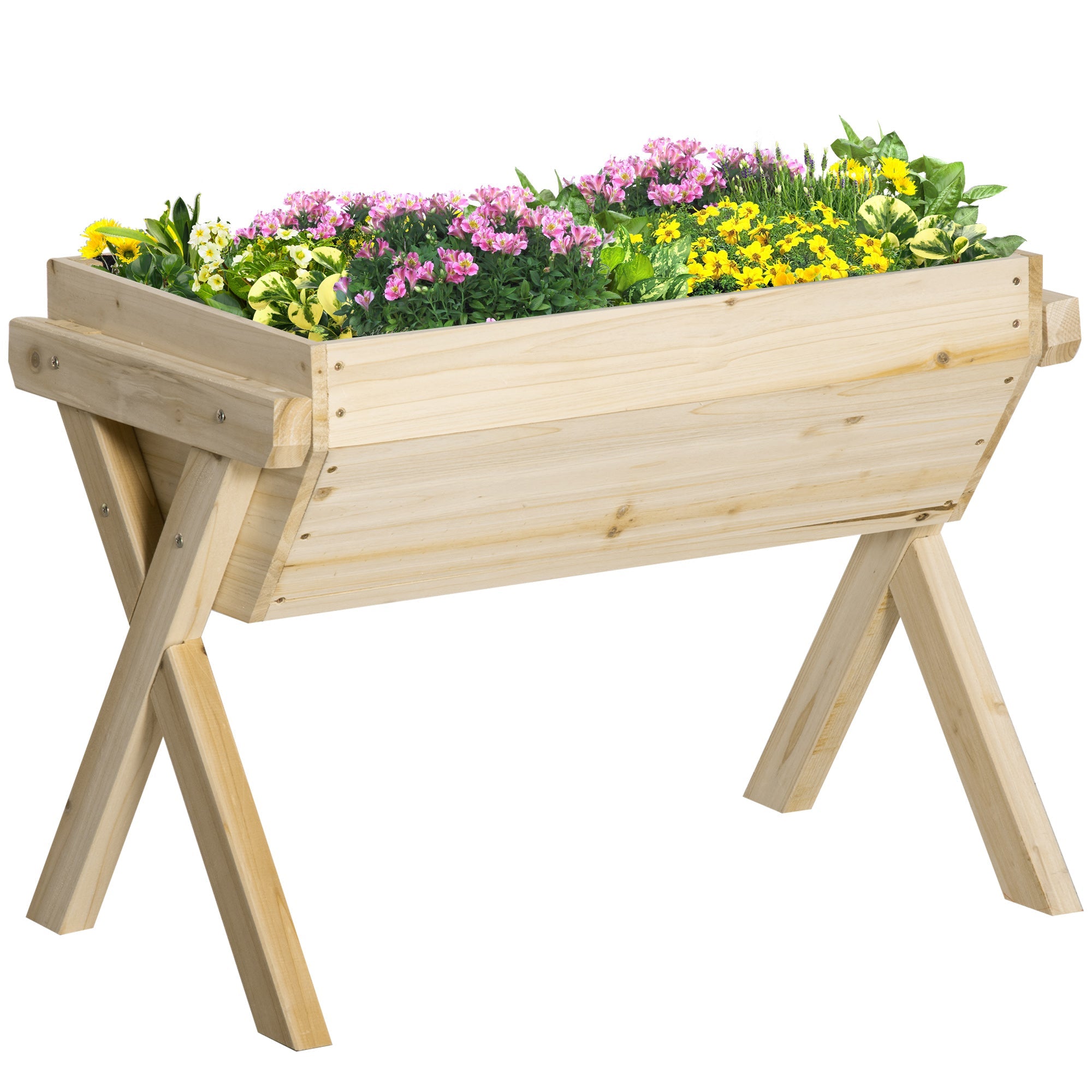 Outsunny Raised Garden Bed 32"x19"x24" Wooden Elevated Planter Box Non-woven Fabric Backyard Patio 