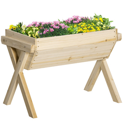Outsunny Raised Garden Bed 32"x19"x24" Wooden Elevated Planter Box Non-woven Fabric Backyard Patio 
