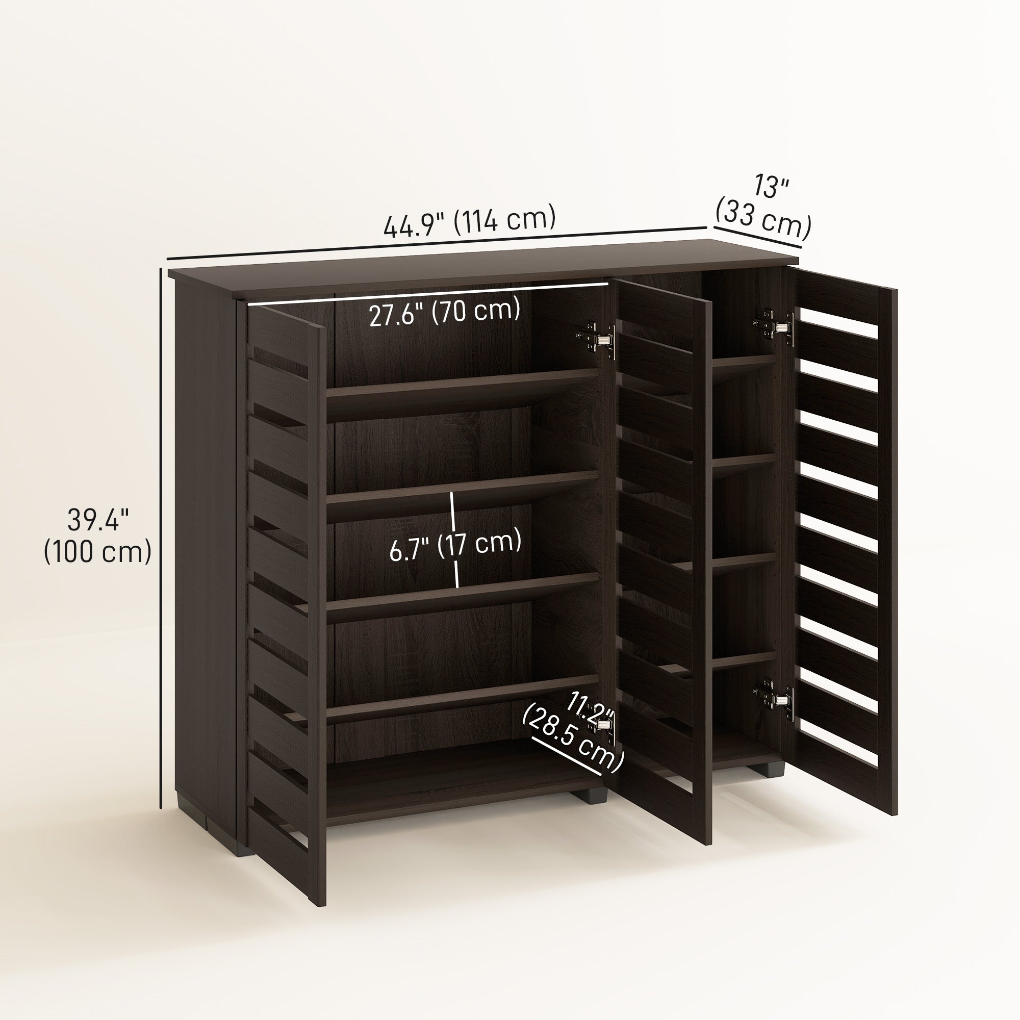 HOMCOM Narrow Shoe Cabinet with Slatted Doors, Adjustable Shelves for 20 Pairs of Shoes, Shoe Cabinet for Entryway, Dark Brown 
