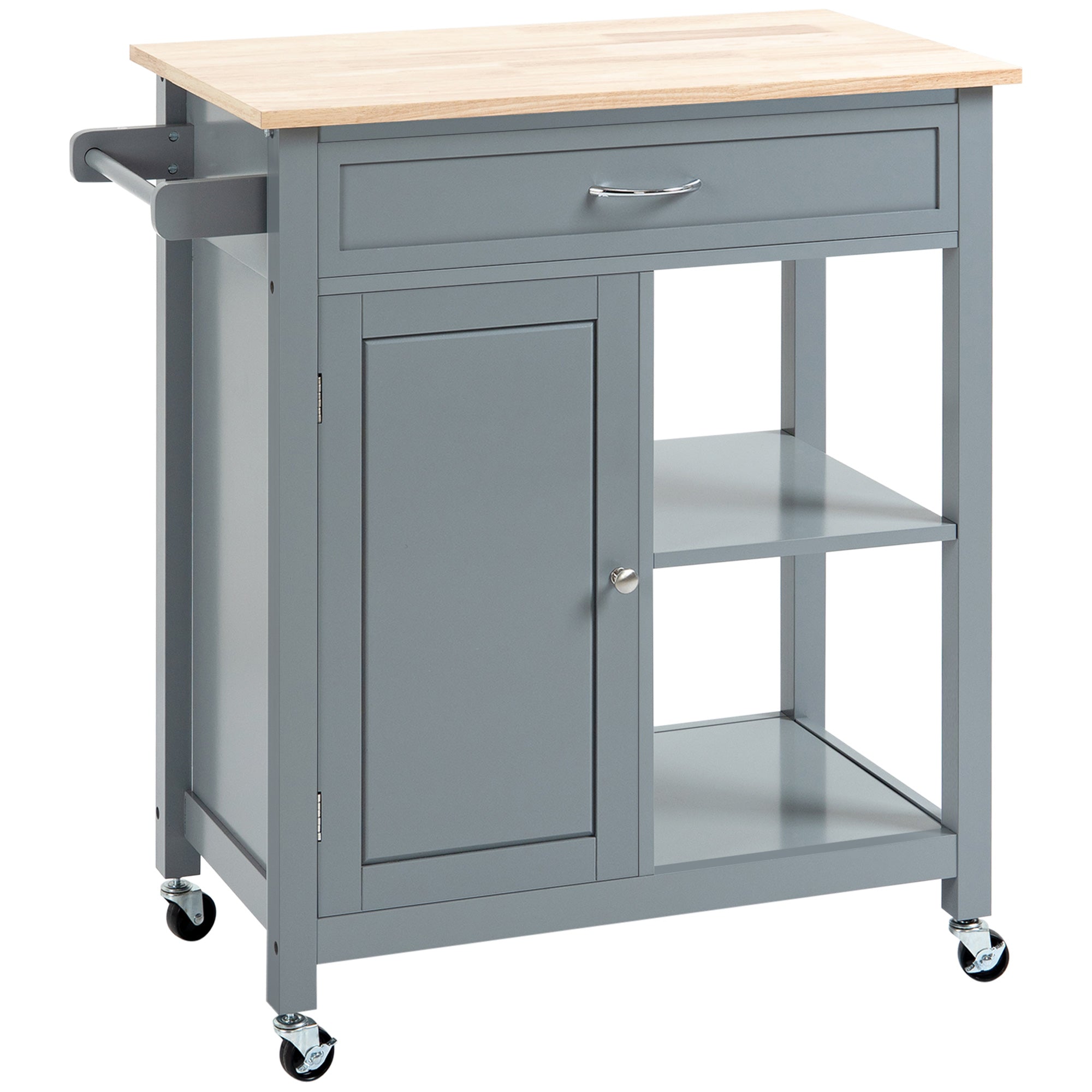 HOMCOM Kitchen Cruiser: Rolling Island Cart with Wood Top, Storage Drawer, Grey for Dining Room Mobility 