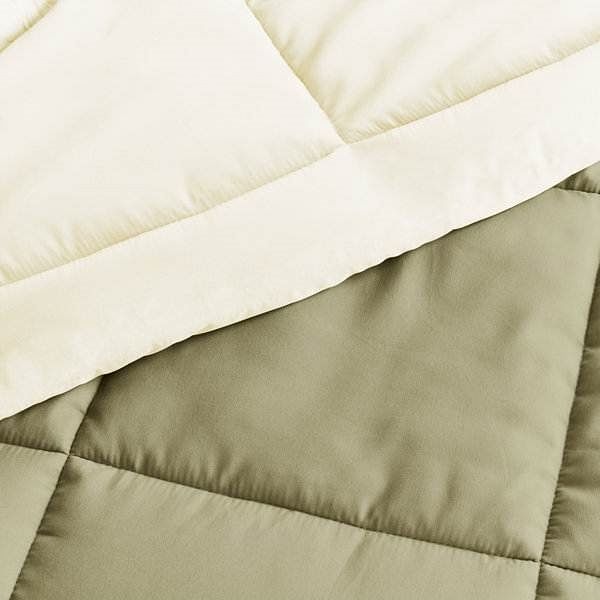 Twin/Twin XL 2-Piece Microfiber Reversible Comforter Set in Sage Green/Cream - Free Shipping