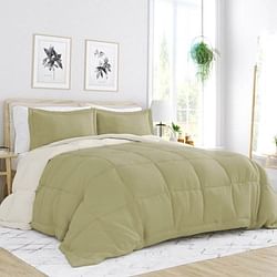 Twin/Twin XL 2-Piece Microfiber Reversible Comforter Set in Sage Green/Cream - Free Shipping