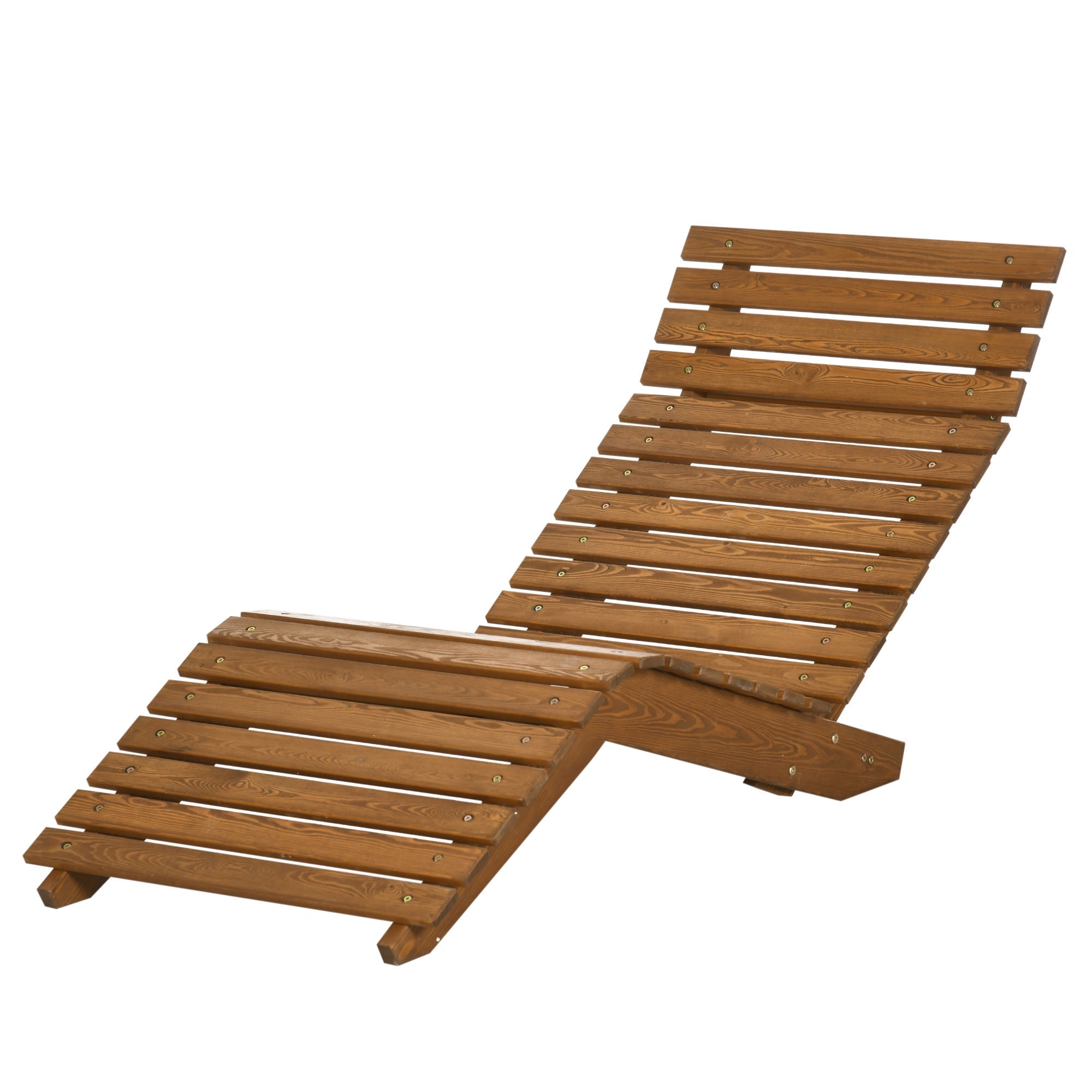 Outsunny Wooden Outdoor Lounge Chair, Curved Design Sun Lounger, Patio Lounge Chair for Garden, Backyard, Teak 