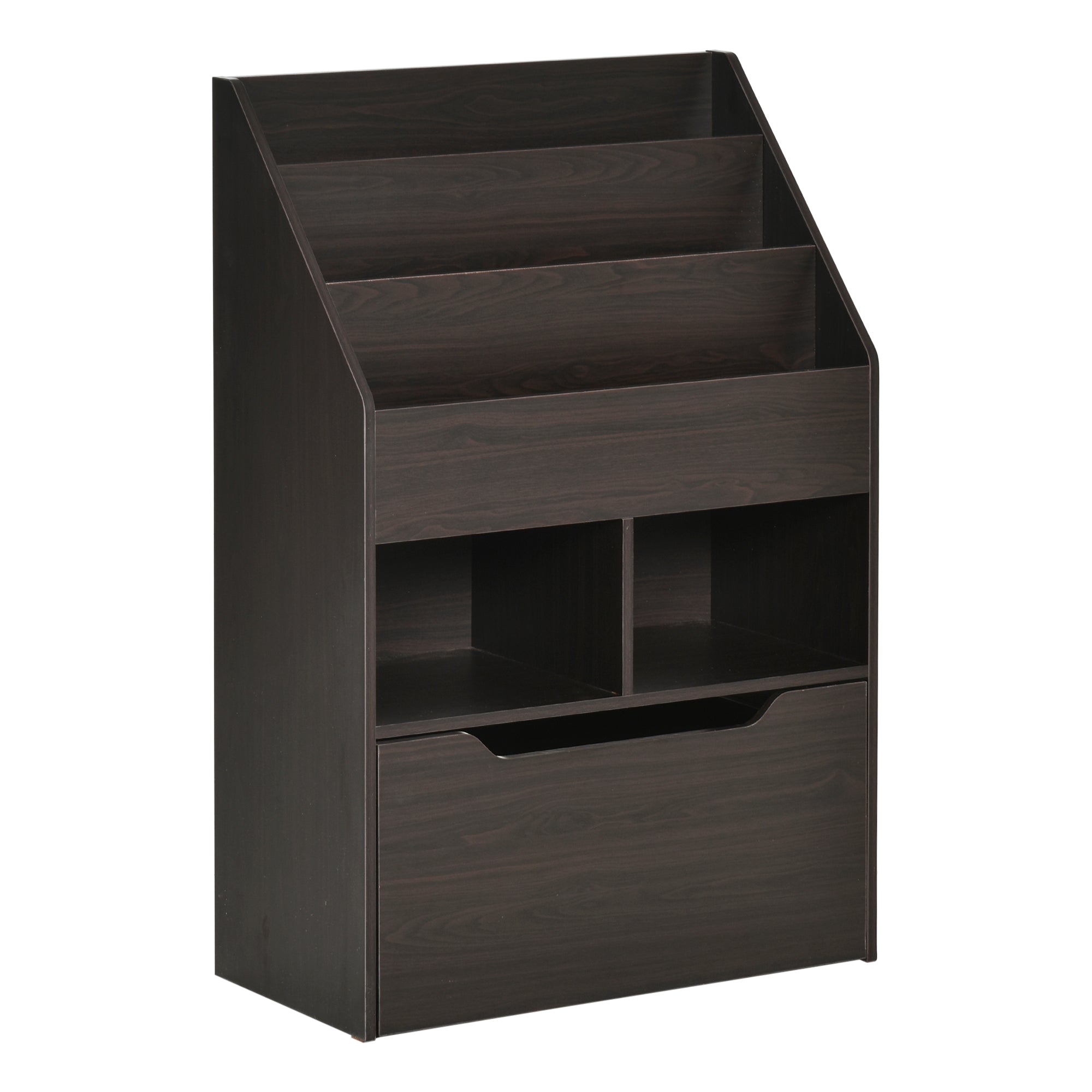 HOMCOM Kids Bookcase Multi Shelf Rack Organizer Storage Drawer Reading Nook Classroom Bedroom Playroom Brown 