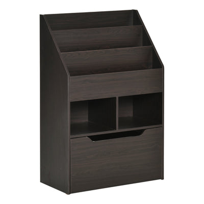 HOMCOM Kids Bookcase Multi Shelf Rack Organizer Storage Drawer Reading Nook Classroom Bedroom Playroom Brown 