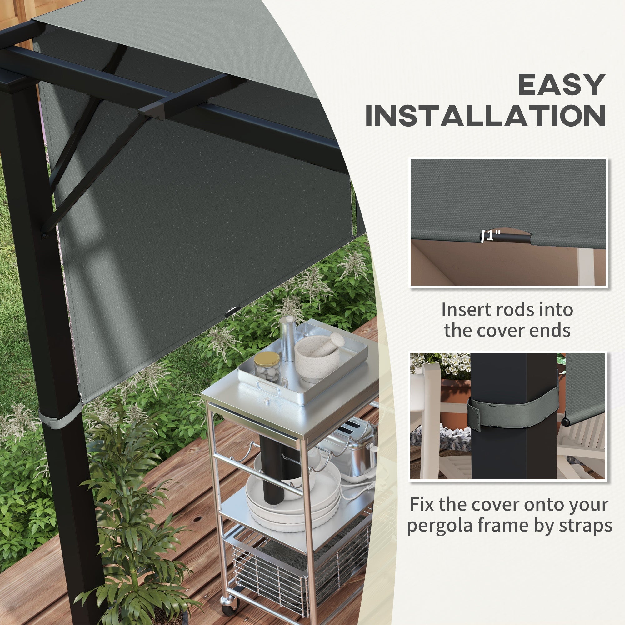 Outsunny 2 Pcs UV Protection Pergola Replacement Canopy, Pergola Shade Cover, Easy to Install, for 10' x 10' Pergola, Dark Grey 