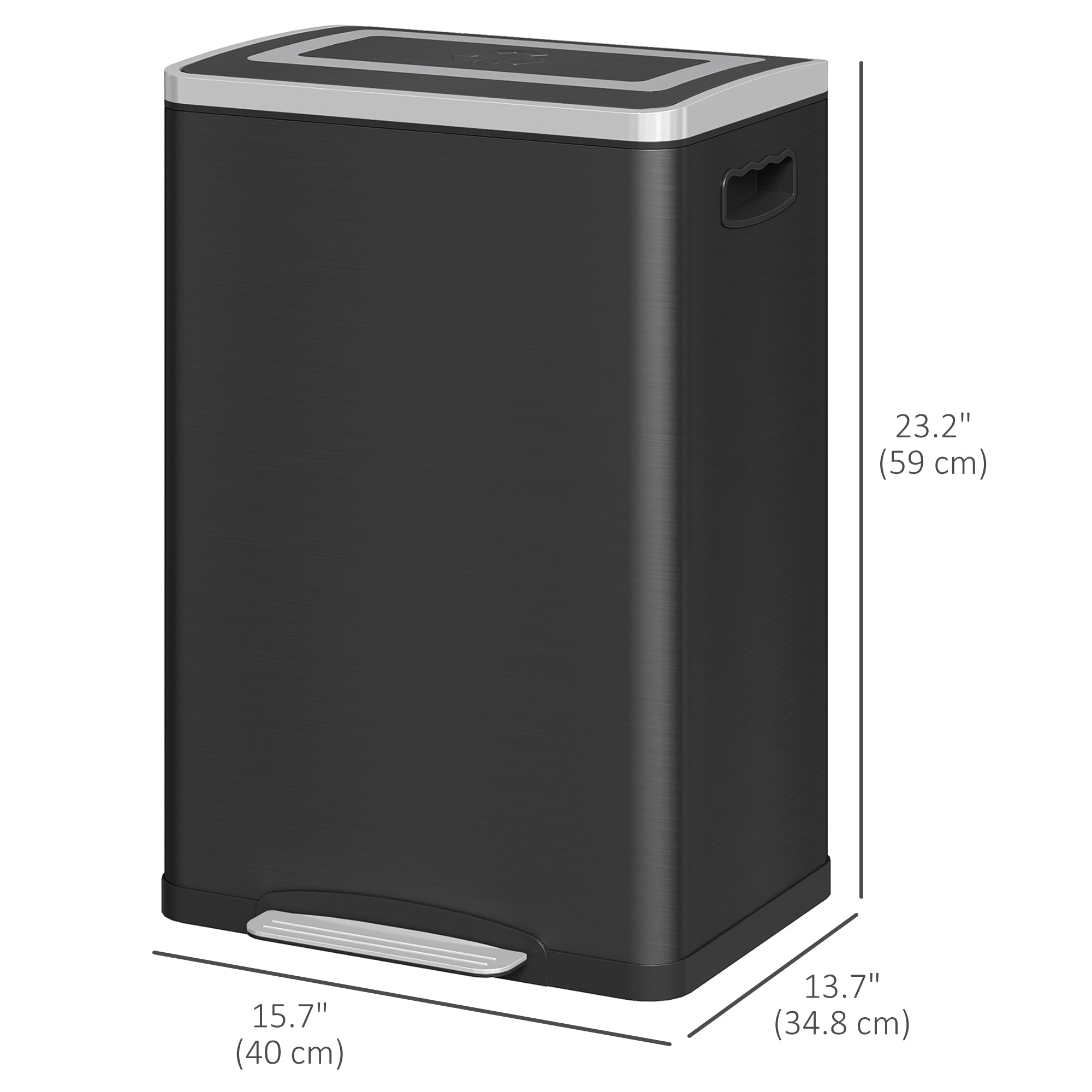 HOMCOM 2 x 20 Liter Garbage Bin, Stainless Steel Garbage Can with Soft-Close Lid and Removable Inner Buckets, Black 