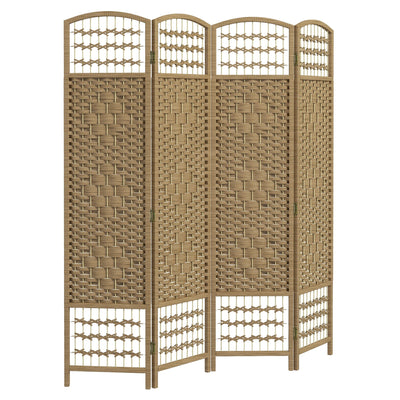HOMCOM 4-Panel Folding Room Partition: Portable Privacy Screen, Wave Fiber Room Partition for Home Office, Natural 
