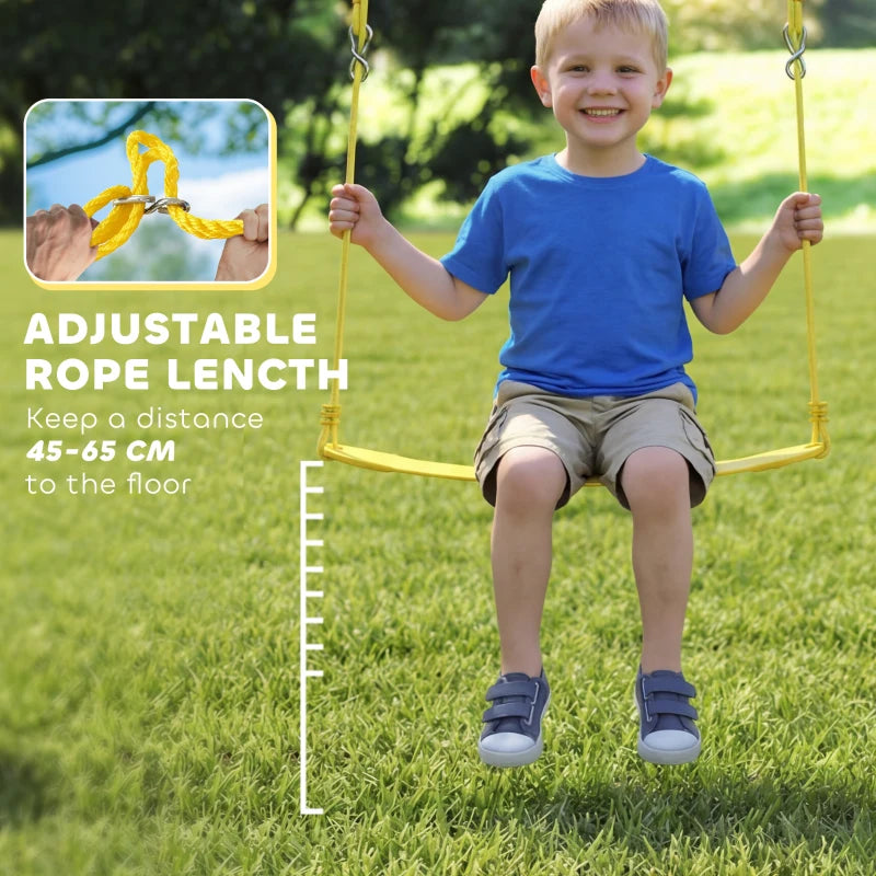 Qaba Kids Swing Set with Double Swings, Outdoor Playset with Adjustable Ropes, Metal Frame for Ages 3-8, 150 Capacity