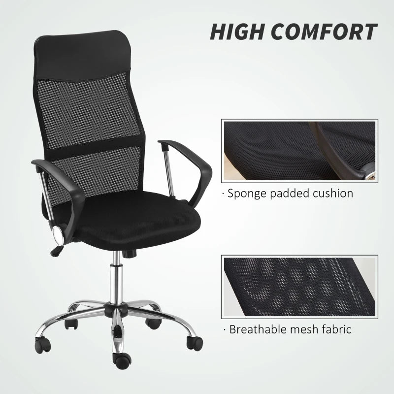 Ergonomic Mesh Office Chair, High Back Computer Desk Chair with Adjustable Height, Tilt Function, Armrest, 360° Swivel Office, Black