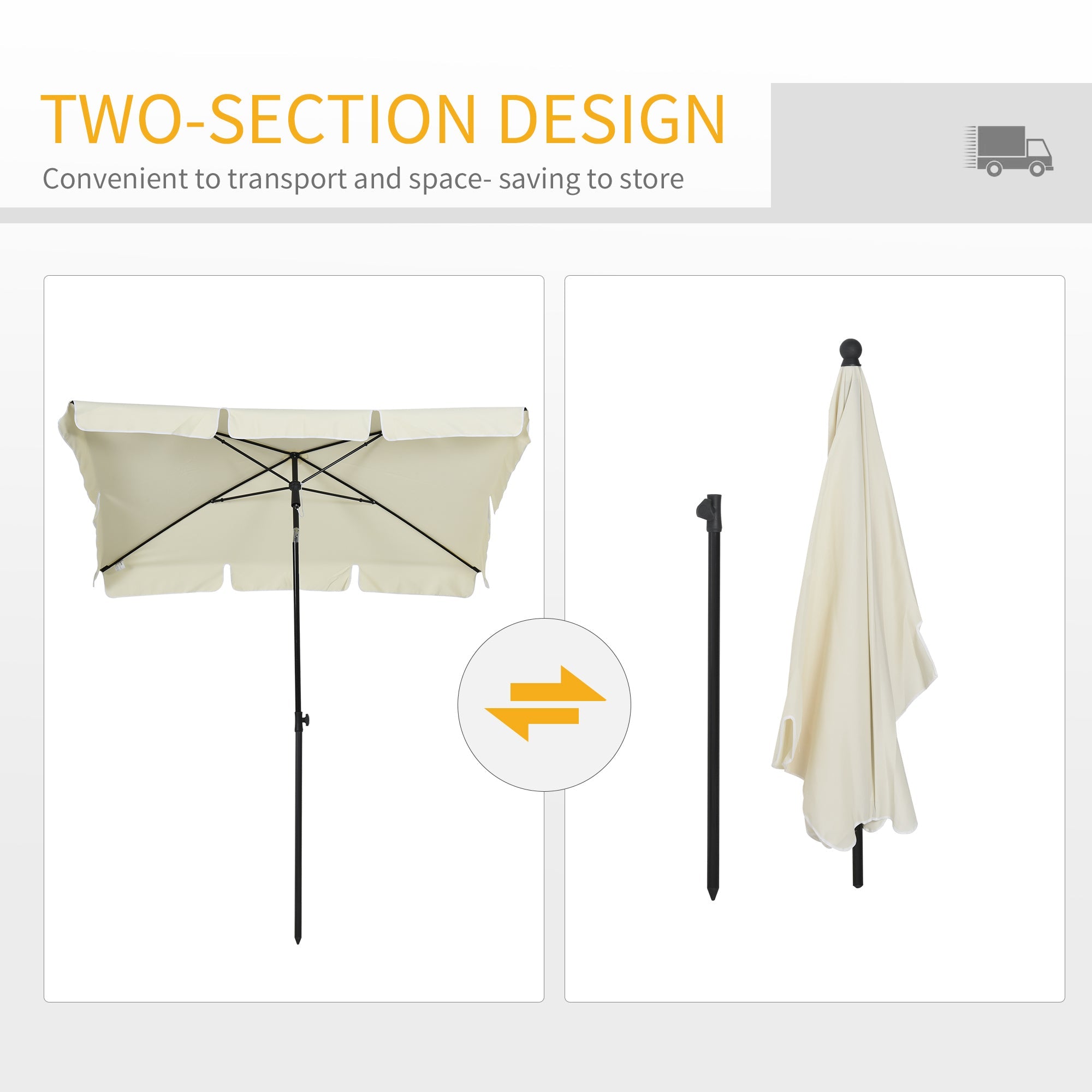 Outsunny Patio Umbrella: 7x4ft Rectangular Aluminum Tilt UV Protection Beige 