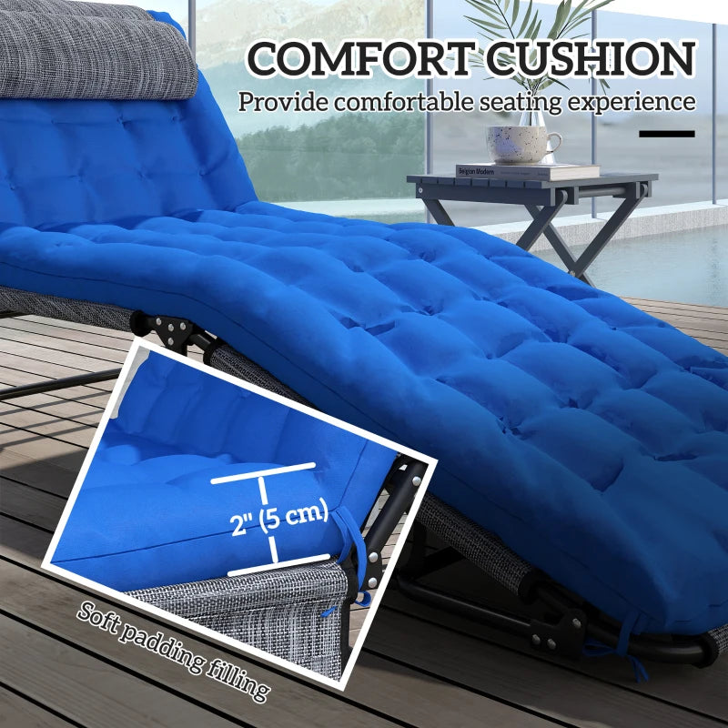 Folding Lounge Chair with 4-level Reclining Back & Cushion, Blue