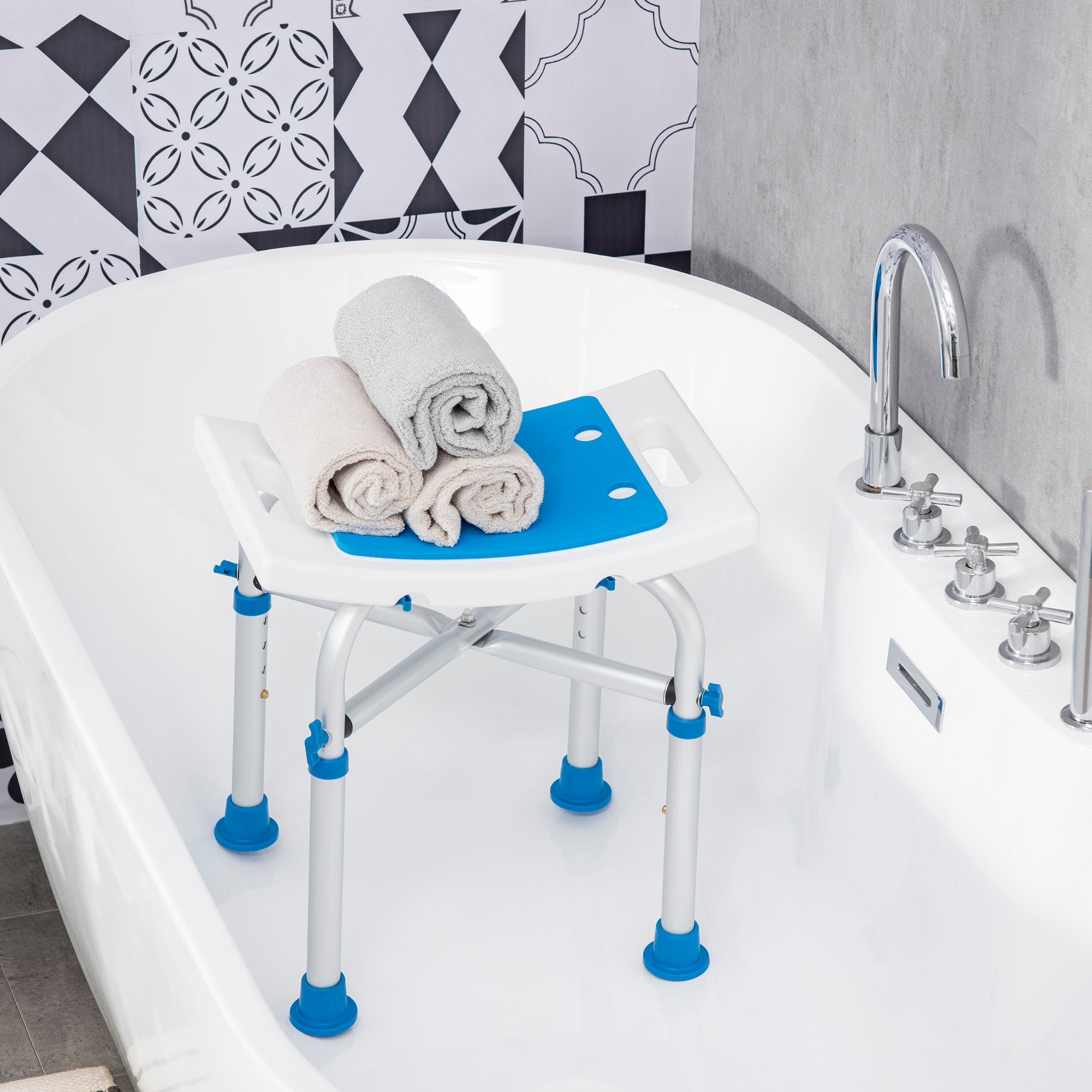 HOMCOM Adjustable Shower Chair: Aluminum EVA Padded Bath Seat with Suction Cup Feet, 330lbs Capacity 