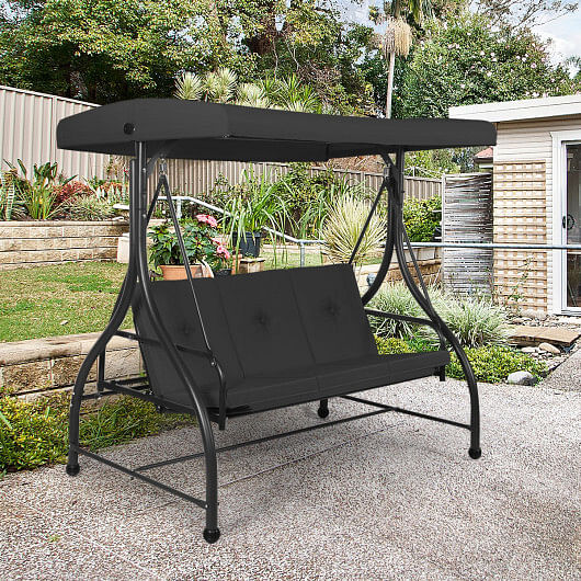 3 Seats Converting Outdoor Swing Canopy Hammock with Adjustable Tilt Canopy-Black - Free Shipping 