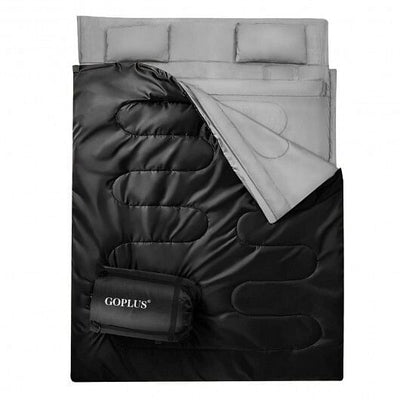 2 Person Waterproof Sleeping Bag with 2 Pillows-Black - Free Shipping 