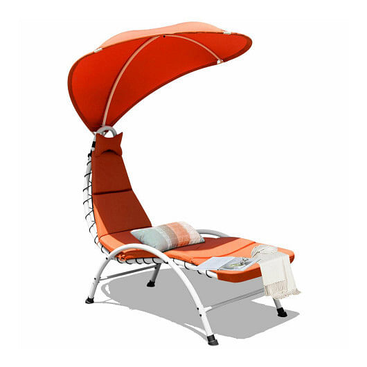 Patio Hanging Swing Hammock Chaise Lounger Chair with Canopy-Orange - Free Shipping 