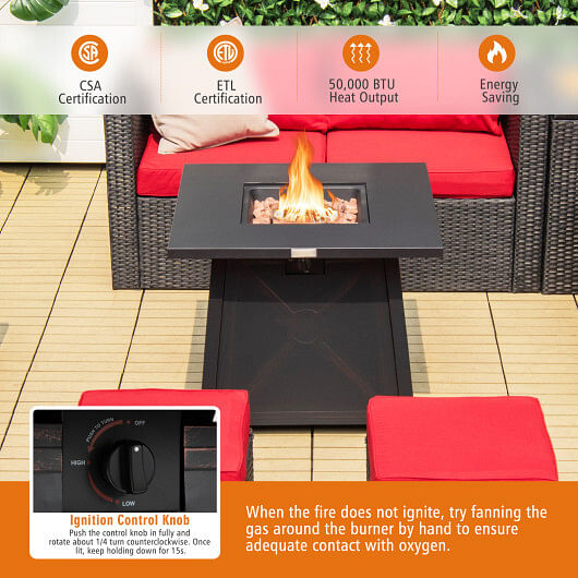 30 Inch Square Propane Gas Fire Table with Waterproof Cover - Free Shipping