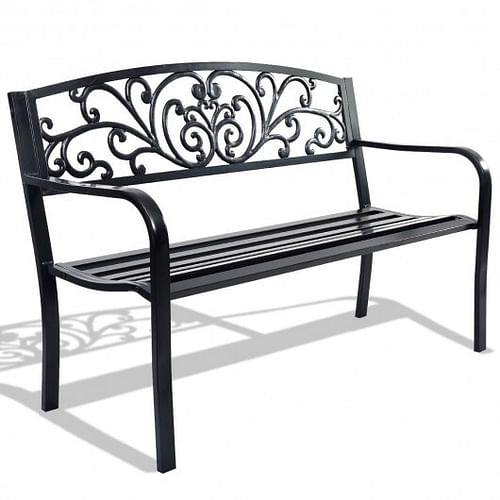 50 Inch Patio Park Steel Frame Cast Iron Backrest Bench Porch Chair - Free Shipping 