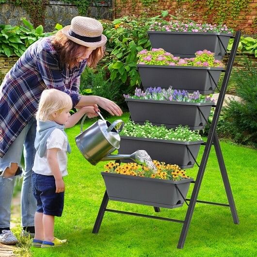 5-Tier Raised Garden Bed with Water Drainage for Flowers Vegetables - Free Shipping 