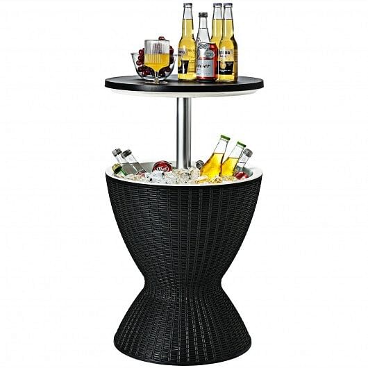 3 in 1 8 Gallon Patio Rattan Cooler Bar Table with Adjust Ice Bucket-Brown - Free Shipping 