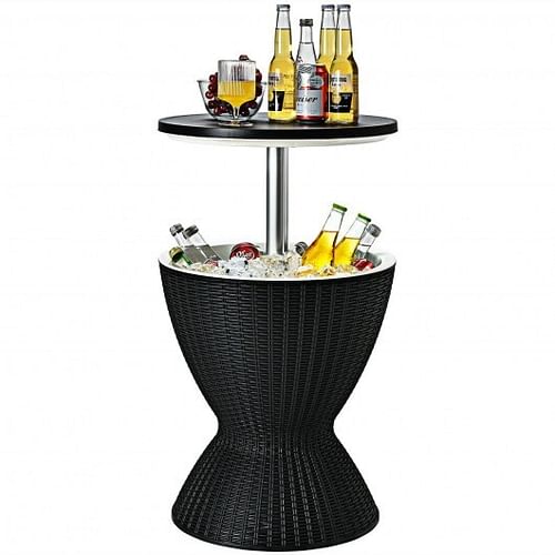 3 in 1 8 Gallon Patio Rattan Cooler Bar Table with Adjust Ice Bucket-Brown - Free Shipping 