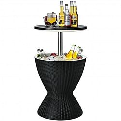 3 in 1 8 Gallon Patio Rattan Cooler Bar Table with Adjust Ice Bucket-Brown - Free Shipping 