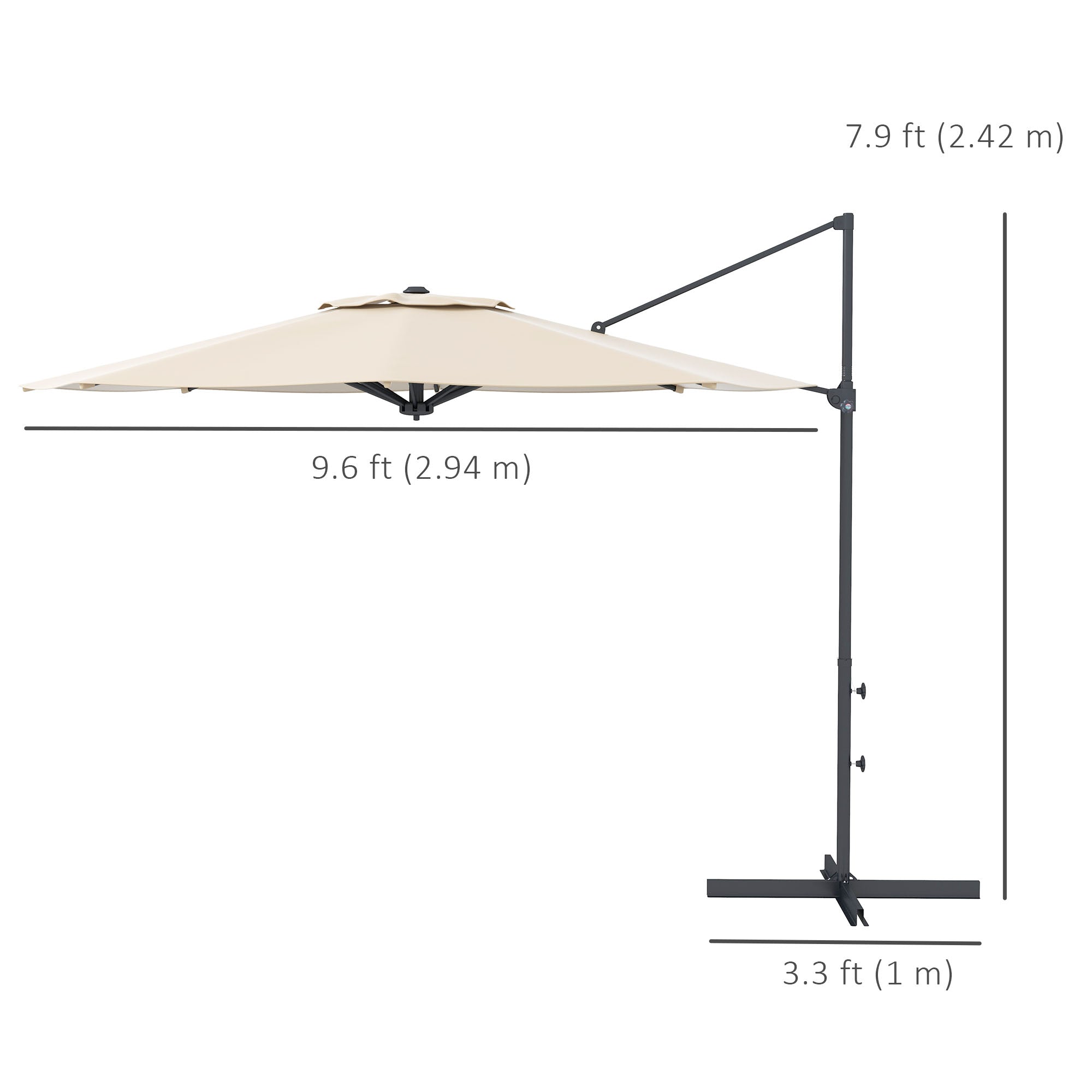 Outsunny 10ft Aluminum Patio Cantilever Umbrella with 360 Degree Rotation Crank Tilt Mechanism Cross Base for Outdoor Khaki 