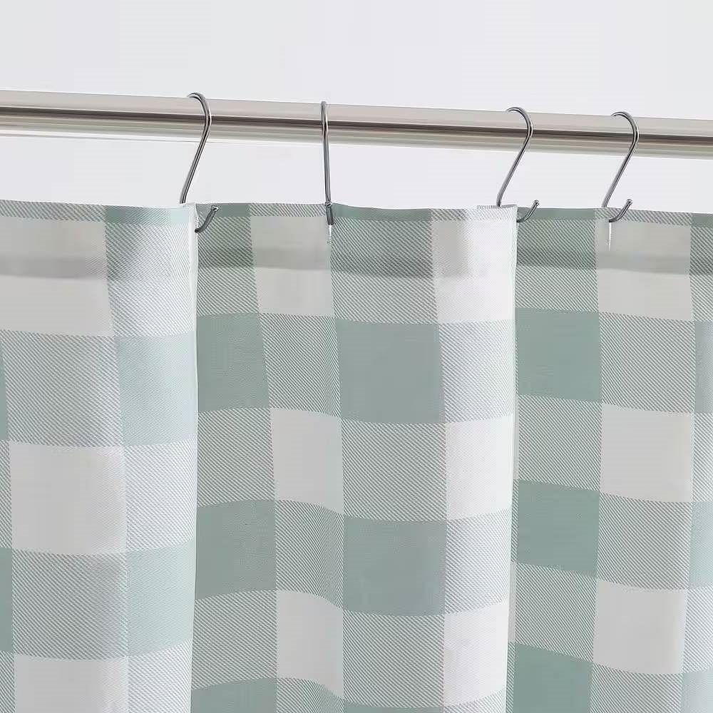 72-inch 100-Percent Cotton Fabric Shower Curtain with Green White Plaid Pattern - Free Shipping