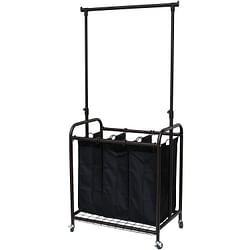 Bronze Black 3-Bag Laundry Sorter Hamper with Adjustable Clothes Hanging Bar - Free Shipping