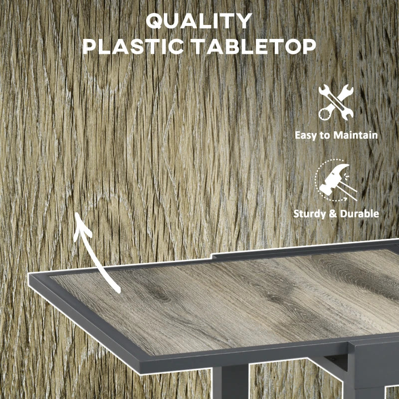 Extendable Dining Table, Rectangular Patio Outdoor Table with Aluminum Frame and Plastic Board Tabletop for Lawn, Beige