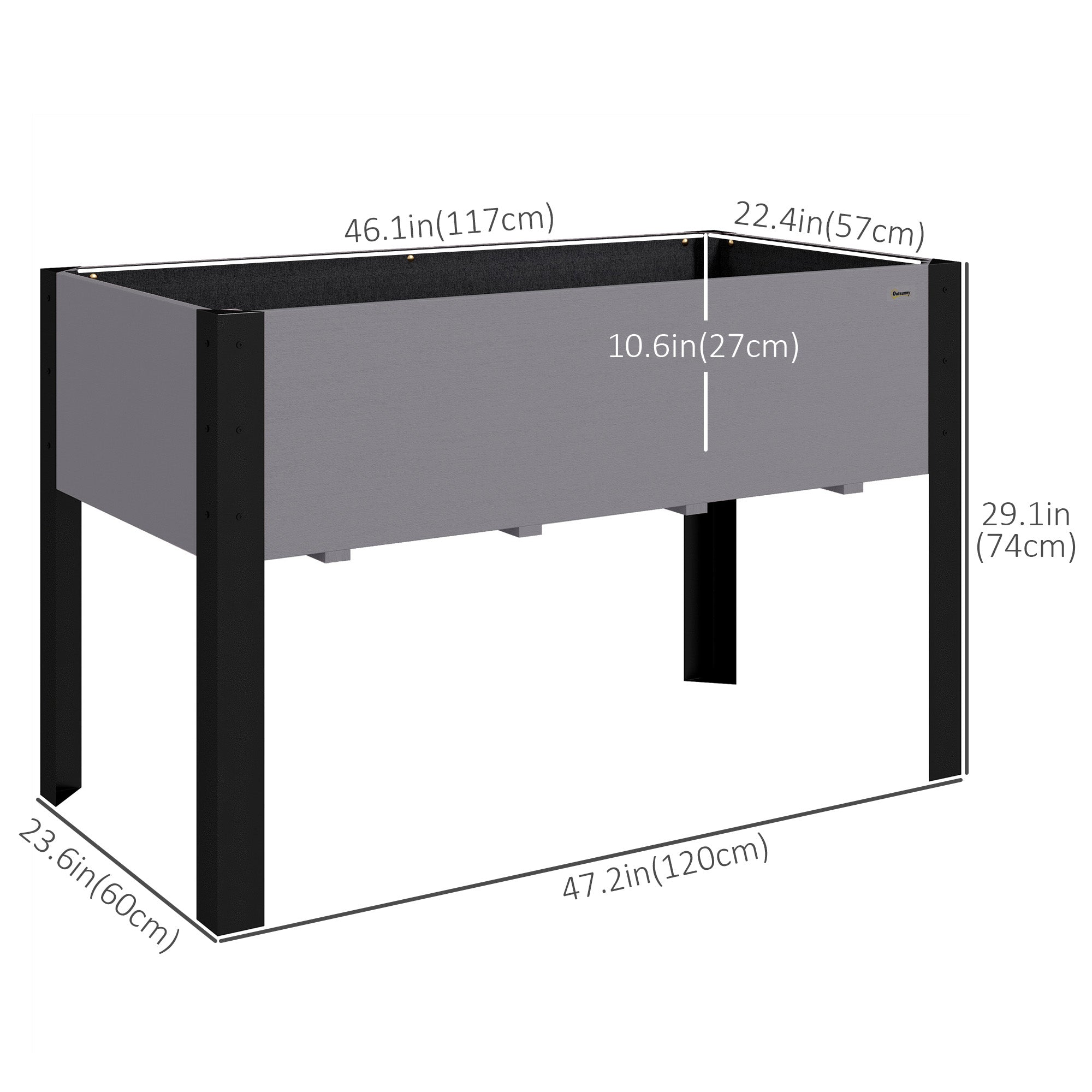 Outsunny Raised Garden Bed, Elevated Planter Box, 47"x24"x29" with Legs, Metal Frame, Wooden Planter Pot for Backyard, Patio to Grow Vegetables, Herbs, and Flowers, Grey 